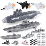 deAO Military Naval Aircraft Carrier Toy Play Set with Small Scale Model Planes, Battleship and Supply Ship Included, Multicolour (Upgrade)