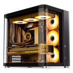 JONSBO TK-2 Black ATX Mid-Tower Pc Case,Hyperboloid Glass Design, Separated Cabinet Structure, Al Alloy Shell Desktop Computer Case, Support ATX Power supply/360 AIO, Black