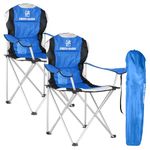 Green Haven Deluxe Padded Camping Chairs - Set of 2 Heavy-Duty Folding Chair Hold up to 120kg - Flat Feet Camping Chairs with Cup Holder and Side Pockets - Comfortable Beach Chairs