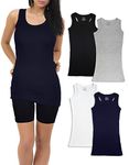 Emprella Tank Tops for Women, 4 Pack Ribbed Racerback Tanks, Assorted, Medium