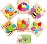 Wooden Puzzles for Toddlers 1-3 Learning Sensory Toys Gifts for 1 2 3 Year Old Girls Boys 6 Animal Shape Jigsaw Toddler Puzzles Ages 2-4 Baby Educational STEM Montessori Toys Preschool Building Games