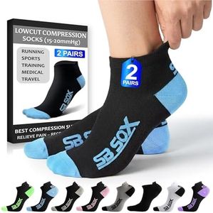 SB SOX Low Cut Athletic Socks – Compression Ankle Socks for Men & Women – 2 Pairs (US, Alpha, Large, Regular, Regular, Black/Blue)