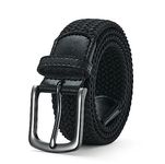 BELTER Elastic Belt Men Stretch Woven Belts Mens Braided Belts Easy Adjust No Hole for Golf Casual Pants High Elasticity Fabric (Black,For 36"-38" Waist