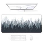 Auhoahsil Desk Mat, Large Mouse Pad, Big Desk Pad, XXL Gaming Mouse Pad, Misty Forest Black White Desk Decor Mat, Long Desk Matt for Desktop & Keyboard, Extended Full Size Mouse Pad, 35" X 15"