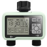 Yomile Sprinkler Timer, Programmable Water Timer with Rain Delay/Manual/Child Lock Automatic Irrigation System Hose Timer for Garden Faucet (Dual Outlet) (Light Green)