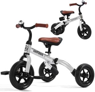 XPIY Tricycle for Toddlers Age 2-5 Years Old, 3 in 1 Folding Toddler Bike for Boys and Girls, Kids' Bike Trike with Detachable Pedal and Adjustable Seat (Glitter Silver)