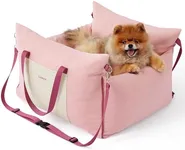 Lesure Small Dog Car Seat for Small Dogs - Waterproof Dog Booster Seat for Car with Storage Pockets and Clip-On Safety Leash and Thickened Memory Foam Filling, Pet Travel Carrier Bed Strawberry Cream