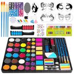 Face Painting Kit for Kids, 51 Colors Water Based Non-Toxic Paint, with 4 Brushes, 38 Stencils, 6 Reusable Stencils, etc. Washable Face Paints for Birthdays Halloween Party Carnival