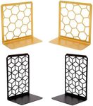 Metal Bookends for Office, Sturdy Book Stopper, Rustproof and Durable Bookends Decorative Unique for Home - Bundle (3D Black, Gold)…