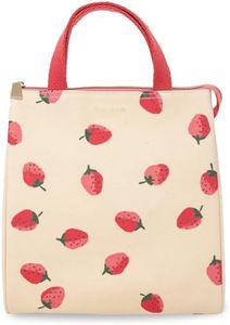kate spade new york Cute Lunch Bag for Women, Large Capacity Lunch Tote, Adult Lunch Box with Silver Thermal Insulated Interior Lining and Storage Pocket (Strawberries)