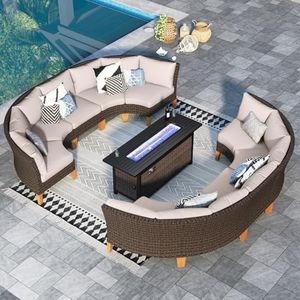 Sophia & William 11-Piece Wicker Patio Furniture Set with Fire Pit Table
