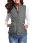 Fuinloth Women's Quilted Vest, Stand Collar Lightweight Zip Padded Gilet Dark Gray 2X