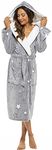 KATE MORGAN Ladies Dressing Gown Fluffy Super Soft Hooded Bathrobe for Women Plush Fleece Perfect Loungewear Long Robe | Gifts for Women M Grey Star