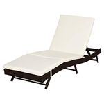 Outsunny Wicker Patio Lounger, Outdoor S Shape Recliners Lounge Chair w/ 5-Level Adjustable Backrest, Soft Padded Cushion for Outdoor Use, Cream White