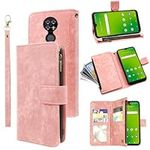 Dibosom Compatible with Cricket Ovation 1 U705AC/AT&T Radiant Max 4G U705AA Wallet Case Wrist Strap Lanyard and Premium Vintage Leather Flip Credit Card Holder Stand Cell Phone Cover for ATT 6.5 Pink