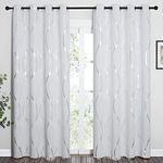 PONY DANCE Thermal Door Curtains with Eyelet - Silver Wave Line Foil Printed Blackout Curtains Soundproof Window Treatment Drapes for Living Room, 52 x 84 Inch Drop, Greyish White, 2 Panels