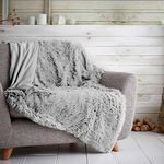 HUG & SNUG Sherpa Fleece Blanket Throws For Sofas Large Double Bed, Luxury Warm Fuzzy Faux Fur Fluffy Blanket For Bed Couch & Sofas Settee, 150 x 200 Cm, Silver