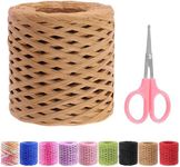 Swpeet Beautifu 1 Roll Light Coffee 218 Yards Raffia Paper Craft Ribbon with Scissors Assortment Kit, Natural Raffia String Kraft Craft Packing Paper Twine for Gifts DIY Supplies Bouquets Decorations
