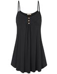 Viracy Spaghetti Strap Camisole, Juniors Loose Fitting Tank Tops Sleeveless Tunic Dress Fashion Comfy Soft Flattering Scallop Hem Rouched Button Decorated Dating Shirts Black XL