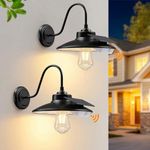Solar Barn Lights Outdoor 2-Pack, Anti-Rust Waterproof Farmhouse Solar Gooseneck Porch Lights Wall Mount, Vintage Black Outdoor Light Fixtures for Barn Shed Garage Chicken Coop, Bulb Included
