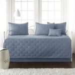 Southshore Fine Living, Inc. Twin Daybed Comforter Set, 6-Piece Twin Bedding Set with Daybed Cover, 3 Pillow Shams, Bed Skirt, Throw Pillow - Brickyard Design, Twin Day Bed Quilt Set, Slate Blue