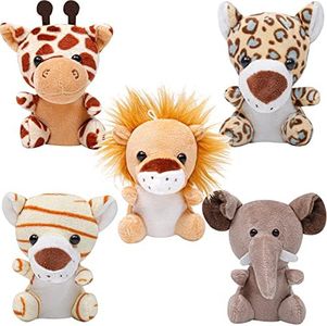 Anboor Lot de 5 Petits Animaux remplis de Peluches de 10,2 cm - Adorables Peluches Safari avec Porte-clés pour Les fêtes (Assis)