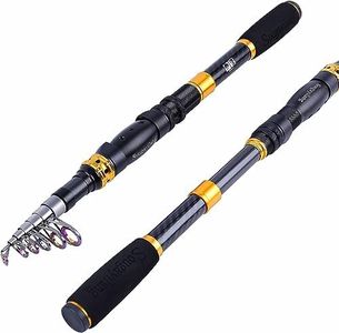 Sougayilang Canne à pêche télescopique - 24 tons - En fibre de carbone - Avec siège CNC Reel Seat - Poignée rétractable portable - Guides en acier inoxydable pour la pêche au saumon et à la truite -
