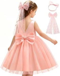 GRIVOS Flower Girl Dress for Wedding,White Flower Girl Dress Toddler Lace Backless Girls Special Occasion Dresses