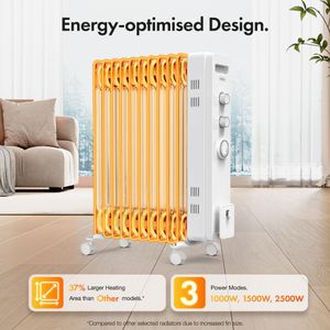 VonHaus 11-Fin Oil Radiator Heater, 2500W – Portable Electric