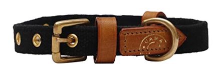 Vama Leathers .Sustainable & Eco Friendly Material Dog Collar100% Cotton Canvas with Sturdy Solid Brass Buckle Hand Made Color Black, Size- Small, Suitable for Neck Sizes 16-17 Inch, Width 0.75 Inch.