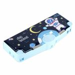 Plastic Apkey Brand Space Blue Pencil Box For Children, Many Function And Departments, Special Button Operator Pencil Box (Space Blue Theme)