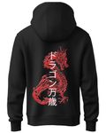 ADRO Mens Hoodies with Hail The Dragon Puff Backside Printed, 100% Cotton 340GSM. (H23-M-DRA-BL_Black_M)