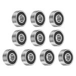 sourcing map 10pcs 605-2RS Bearing 5x14x5mm, Chrome Steel Double Rubber Seals Miniature Bearing, Lubricated Deep Groove Ball Bearings, P6 (ABEC 3)