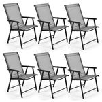 S AFSTAR Folding Patio Chairs Set of 6, Metal Textilene Patio Dining Chairs with Armrests, 330LBS Load, 6 Pack Foldable Sling Chairs Outdoor Deck Lawn Chair for Garden Backyard Porch (Set of 6, Gray)