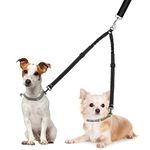 SlowTon Double Dog Leash, No Tangle Double Leash for 2 Dogs Walking Training 360°Swivel Rotation Reflective Adjustable Length Dual Two Dog Lead Splitter, Shock Absorbing Bungee Lead 2 Dog(Black)