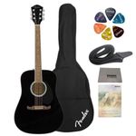 Fender FA-125 Dreadnought Acoustic Guitar with Gig-Bag, Polishing Cloth, Strap, Picks & E-Book - Black