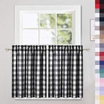 CAROMIO Buffalo Plaid Gingham Pattern Rod Pocket Short Window Curtains for Kitchen Cafe Curtains Bathroom Window Curtains 30 Inches Long, Black and White