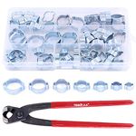 Glarks 70Pcs Zinc Plated Double Ear Hose Fuel Clamp with Standard Jaw Pincers Kit