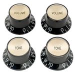 Musiclily Pro Metric Size 18 Spline Top Hat Bell Reflector 2 Volume 2 Tone Knobs Set for Epiphone Les Paul SG Electric Guitar Asia Import Guitar Bass Split Shaft Pots, Black with Gold Top