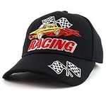 Trendy Apparel Shop Racing 3D Embroidered Flame Car Race Flag Baseball Cap, Black, One Size