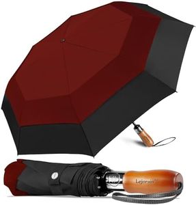 Lejorain Compact Golf Umbrella Windproof - 54 Inch Automatic Open and Close Sturdy Umbrella Large Wood Handle Folding Umbrella for 2 People