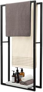 KES Porte-Serviettes sur Pied Noir Double Porte-Serviettes Salle de Bain Porte Serviette avec Base en Marbre 2 Barres Seche Serviette, BTH502-BK