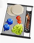 Large Dish Drying Rack for Kitchen Sink - Over Sink Dish Drying Rack to Dry Dishes & Drain Items - Modern & Stylish Dish Rack Set with Extra Side Tray - Space-Saving Roll-Up Counter Drainboard - Black