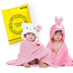 MY NEWBORN by 10 CLUB 3-in-1 Hooded Baby Blanket Wrapper - Set of 2 (Pink-Rabbit & Bear) | All Season Soft Wrap for New Born | Soft Skin Friendly Baby Wrapper | Baby Blankets Newborn 0-24 Months | Baby Shower Gift
