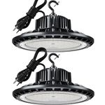 UFO LED High Bay Light 150W 5000K, High Bay LED Lights 21,000LM(600W MH/HPS Eqv.),UFO Lamp with Plug, Hanging Hook, Safe Rope, Lighting Fixtures for Warehouse Shop Factory Garage Gym Barn(2 Pack)