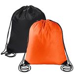 2 Pack Drawstring Bags, Black Orange PE Bags Drawstring Gym Bag String Swimming Bag Drawstring Backpack for Sports, Gym, Travel, Swimming, Beach