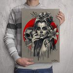 SUGARSKULL GIRL with Crown - Signed Artwork Print - Day of the Dead Wall Art Painting - Tattoo Artist Sugar Skull Queen Flower Poster Gift