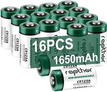 Rapthor CR123A Lithium Batteries 1650mAh High Power UL Certified 3V Non-Rechargeable Battery with Built-in PTC for Flashlight Toys Alarm System Microphones (Not for Arlo) (16pack)