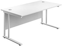 Office Hippo Heavy Duty Rectangular Cantilever Office Desk, Home Office Desk, Office Table, Integrated Cable Ports, PC Desk For Office or Home, 5 Yr Wty - White Frame/White Top, 160cm x 80cm