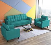 Adorn India Maddox 5 Seater 3-1-1 Sofa Set (Aqua Blue) - Wood